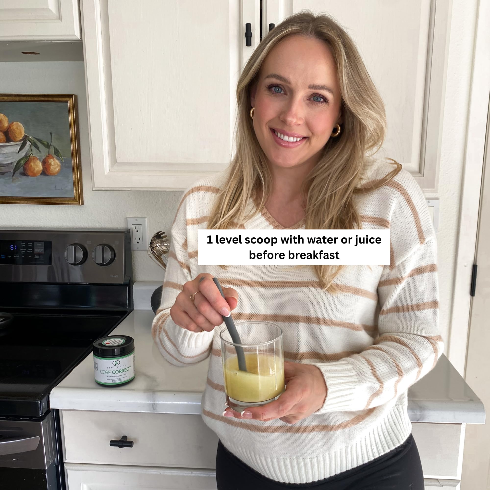 Core Origins Core Correct daily-use scene implies routine gut support.