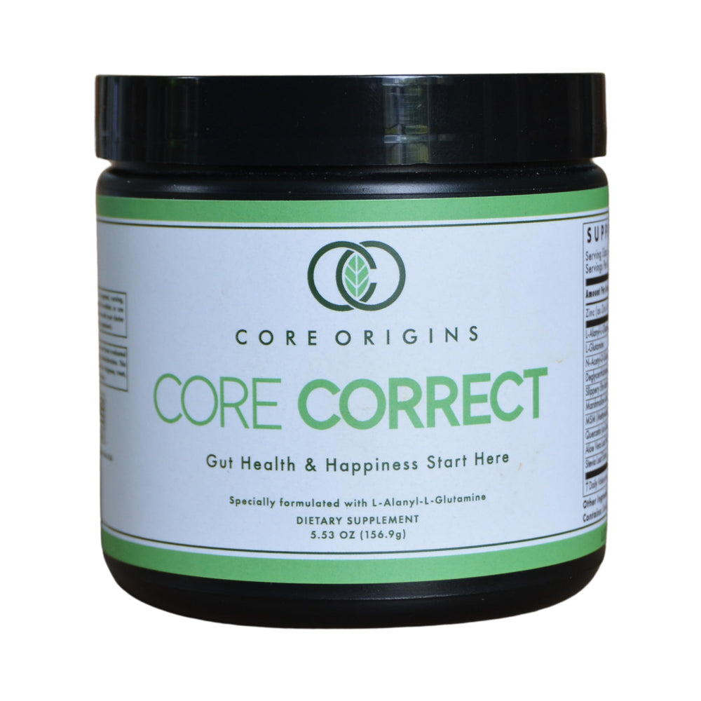 Core Origins Core Correct powder tin for easy daily gut support.