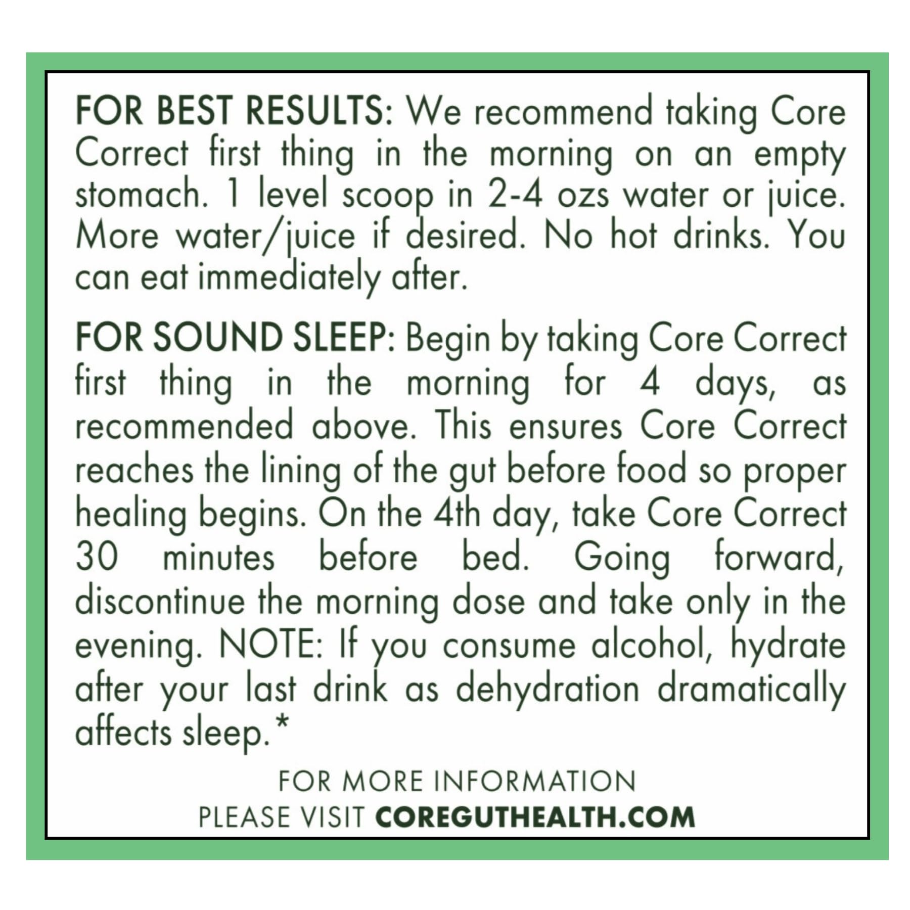 Core Origins Core Correct ingredients label highlights L-Alanyl-L-Glutamine.