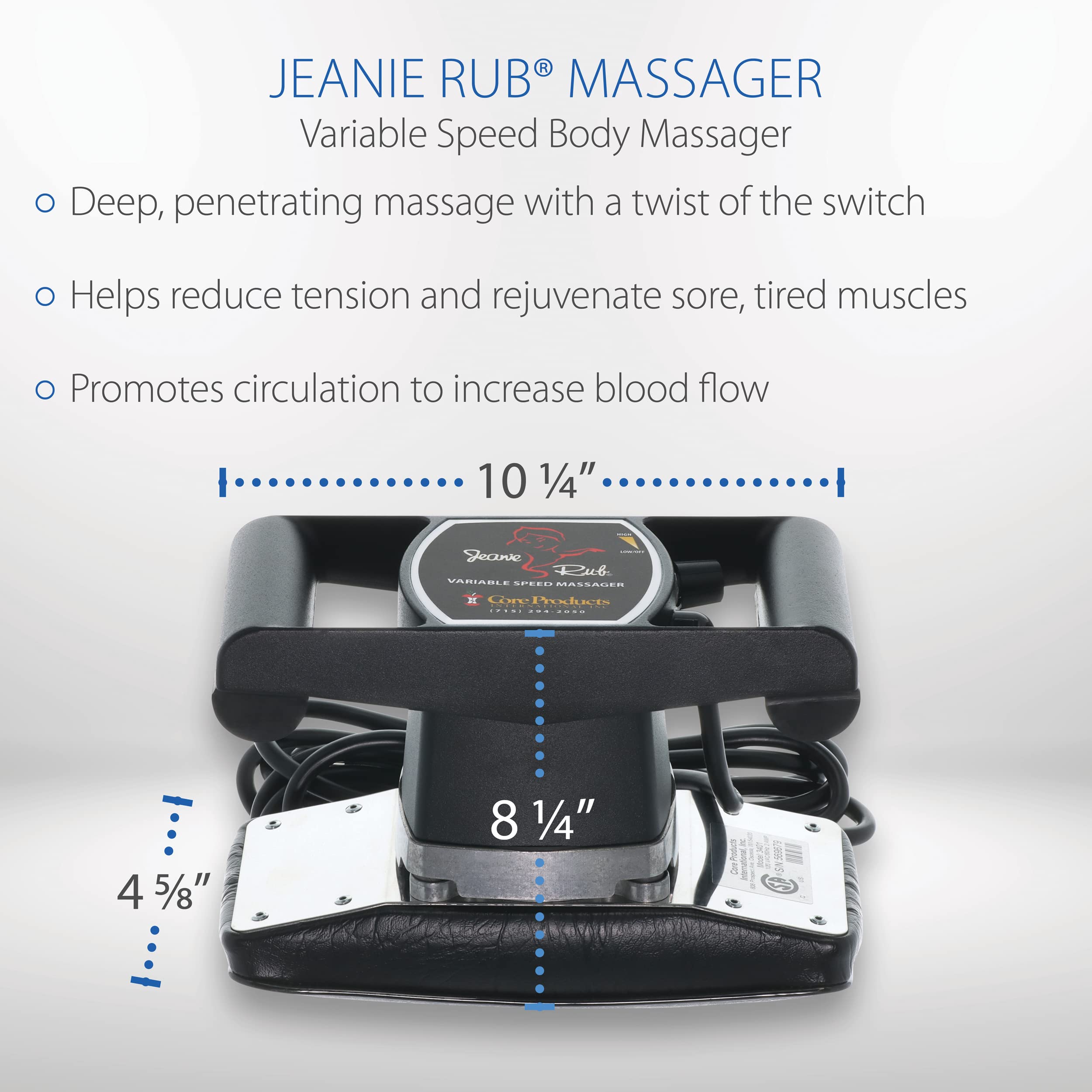 Accessory bundle for Jeanie Rub Massager including bag and pad cover.