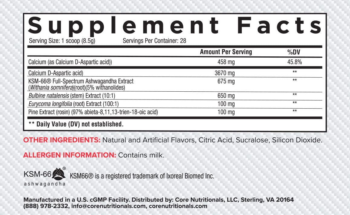 Core TEST label highlights KSM-66 Ashwagandha for stress adaptation