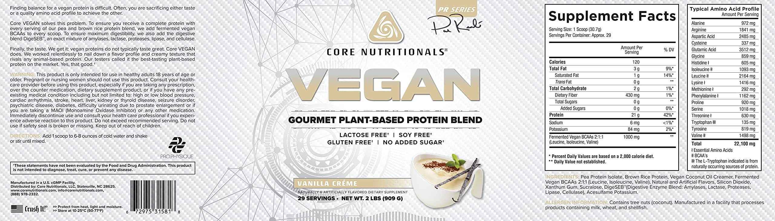 Core VEGAN vanilla cream scoop serving for a creamy post-workout shake