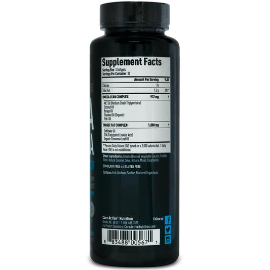 CORE ACTIVE Lean Omega MCT + CLA softgels offer convenient, stimulant-free wellness.
