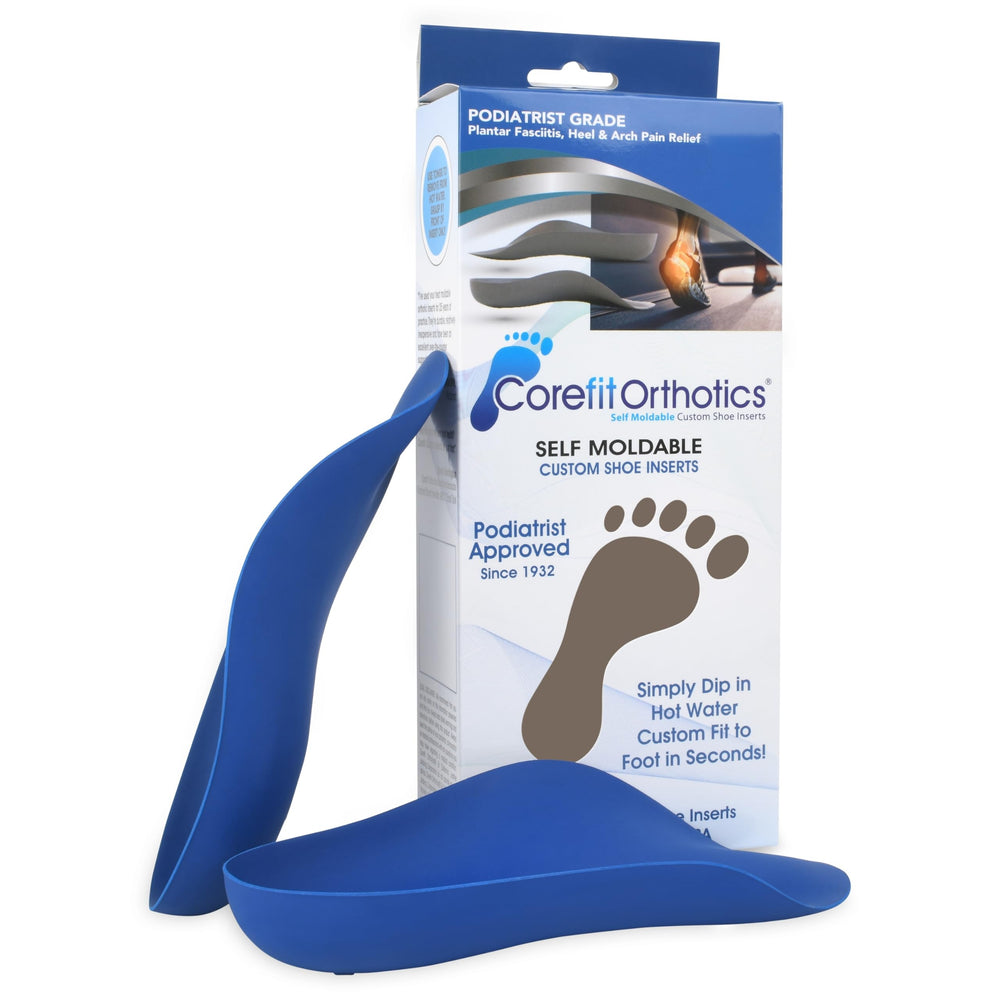 Corefit Orthotics blue 3/4-length insert for customizable comfort and arch support at home.