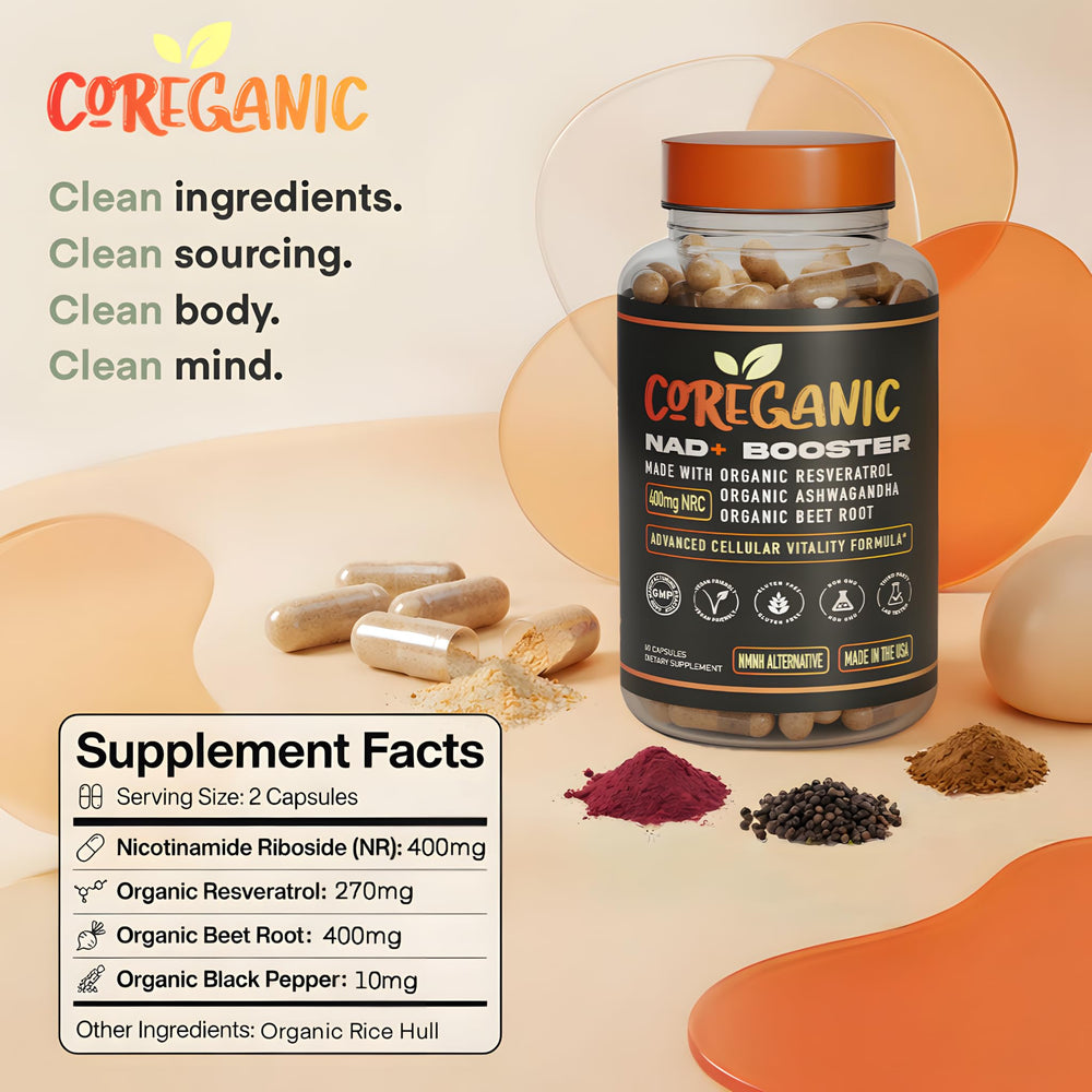 Organic ashwagandha capsules from Coreganic in bottle
