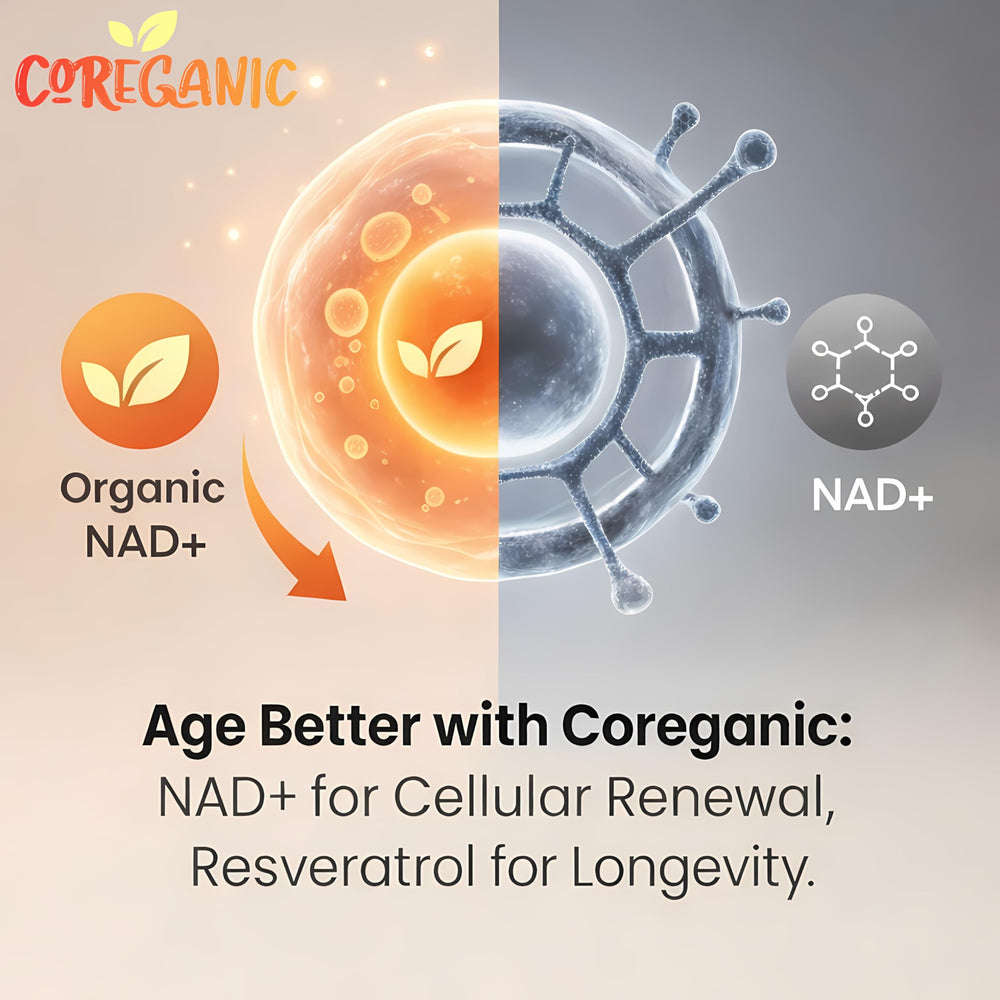 Third-party testing seal on Coreganic NAD+ supplement label