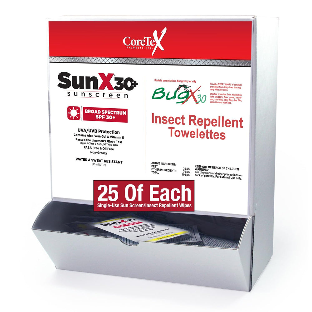 CoreTex SunX lotion pouch close-up for portable sun protection during hikes.