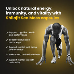 Coretribe Shilajit capsules ingredients list highlighting fulvic and humic acids.