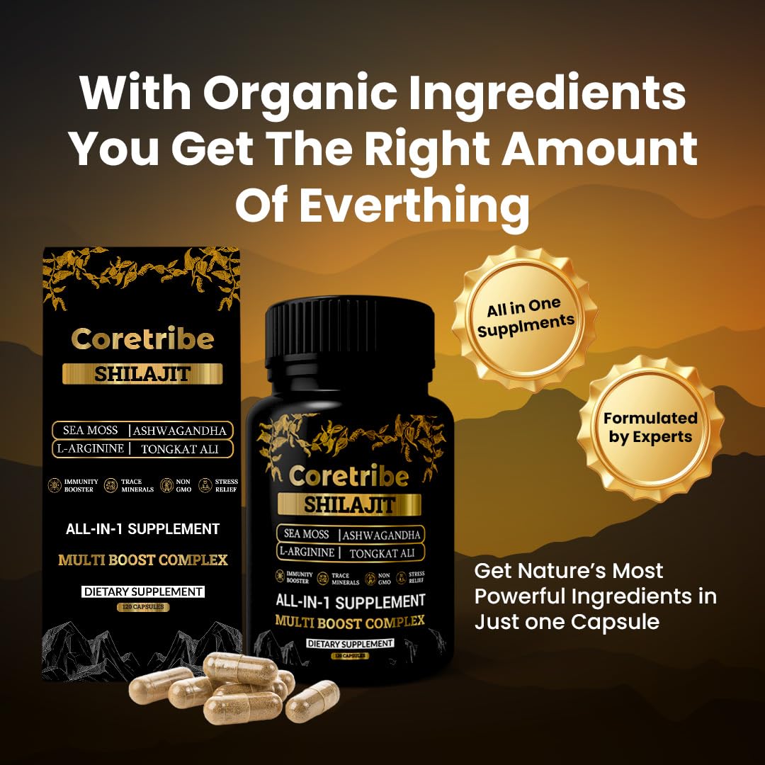 Coretribe Shilajit capsules with Sea Moss visible highlighting sea moss.