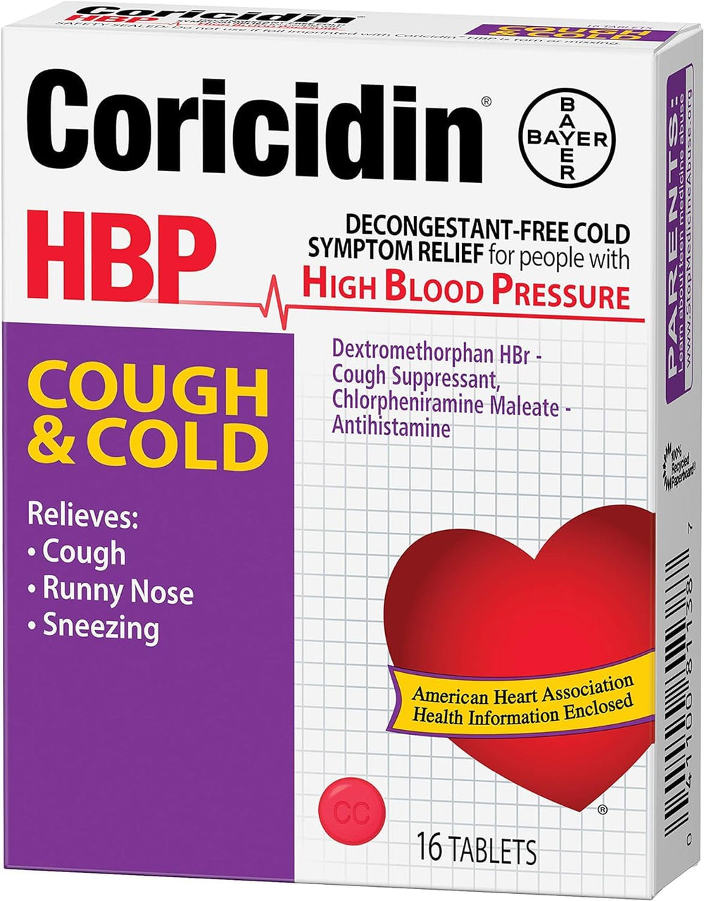 Coricidin HBP brand logo visible on packaging