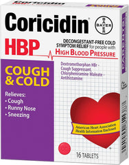 Coricidin HBP brand logo visible on packaging