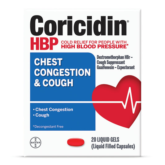 Coricidin HBP chest congestion liqui gels bottle for fast symptom relief