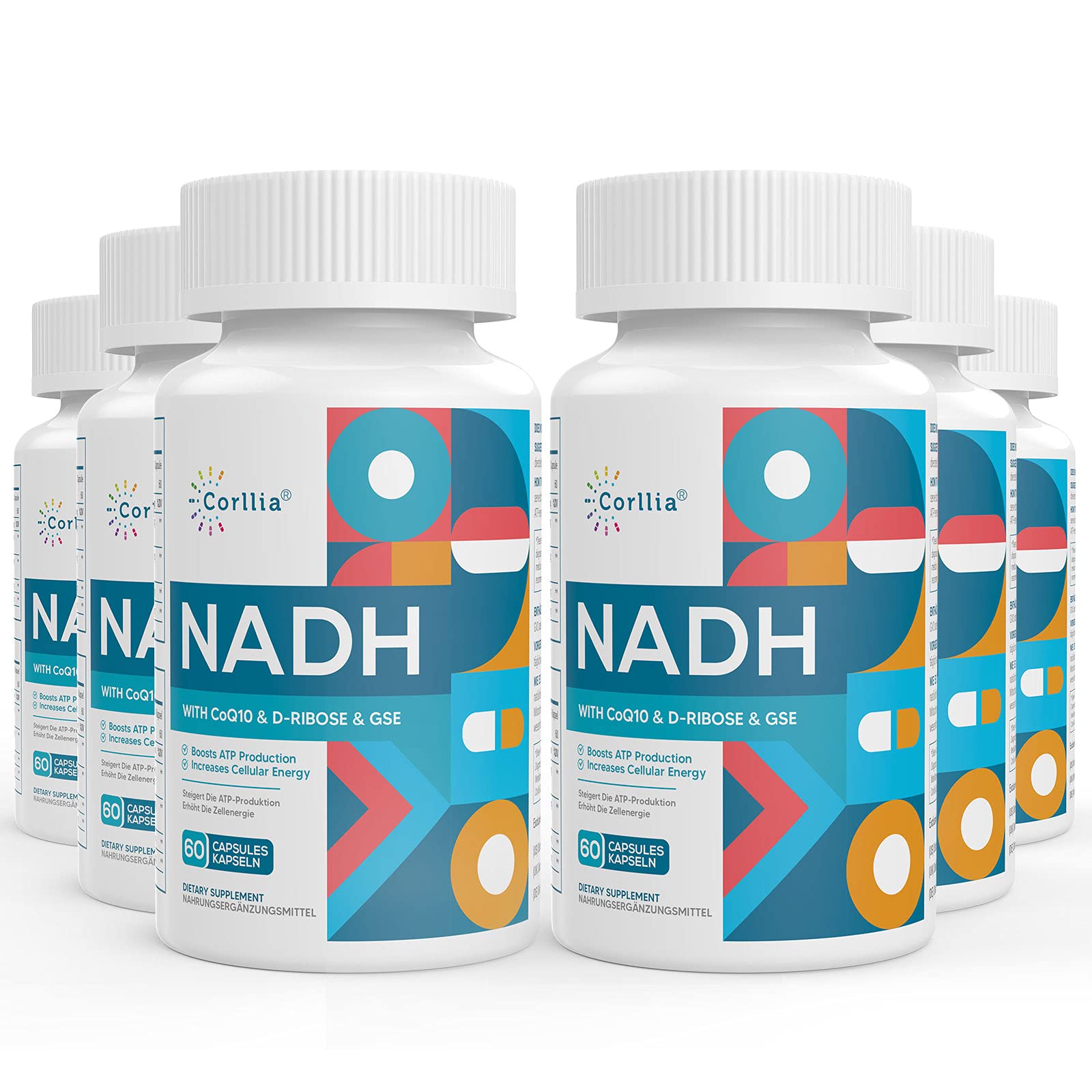 Corllia NADH CoQ10 D-Ribose bottle with 360 veggie capsules for energy support