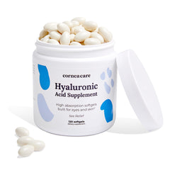 CorneaCare Hyaluronic Acid softgels pack for eye hydration support.