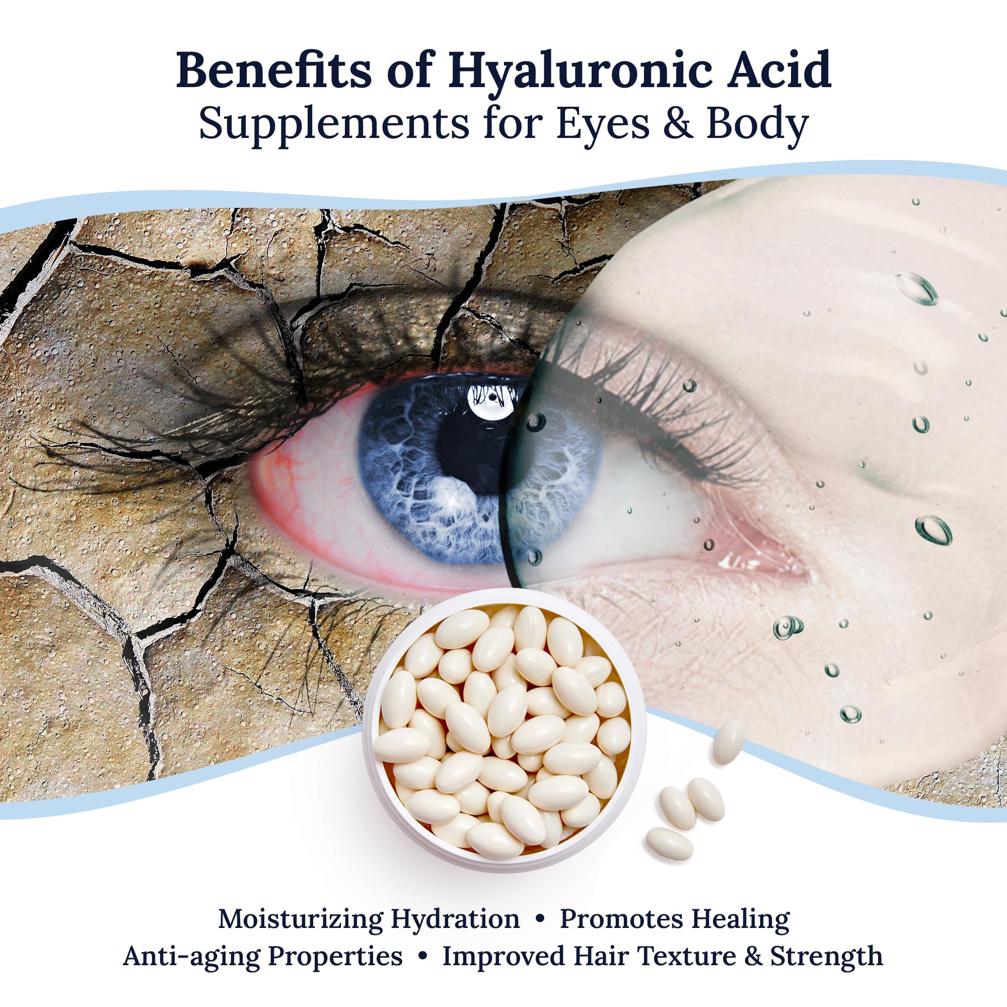CorneaCare softgels supporting skin hydration and hair benefits visualization.