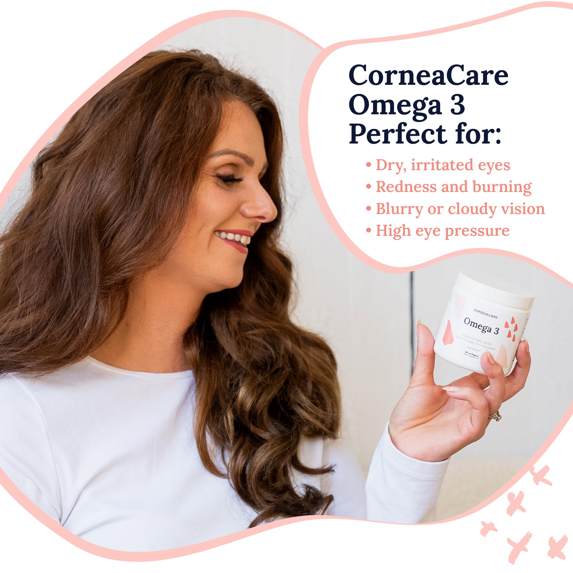 CorneaCare Triple Strength Omega 3 bottle back view shows label with EPA/DHA ratio.
