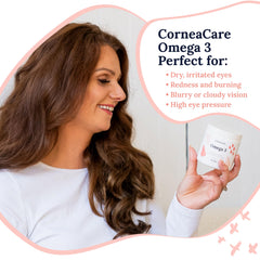 CorneaCare Triple Strength Omega 3 bottle back view shows label with EPA/DHA ratio.