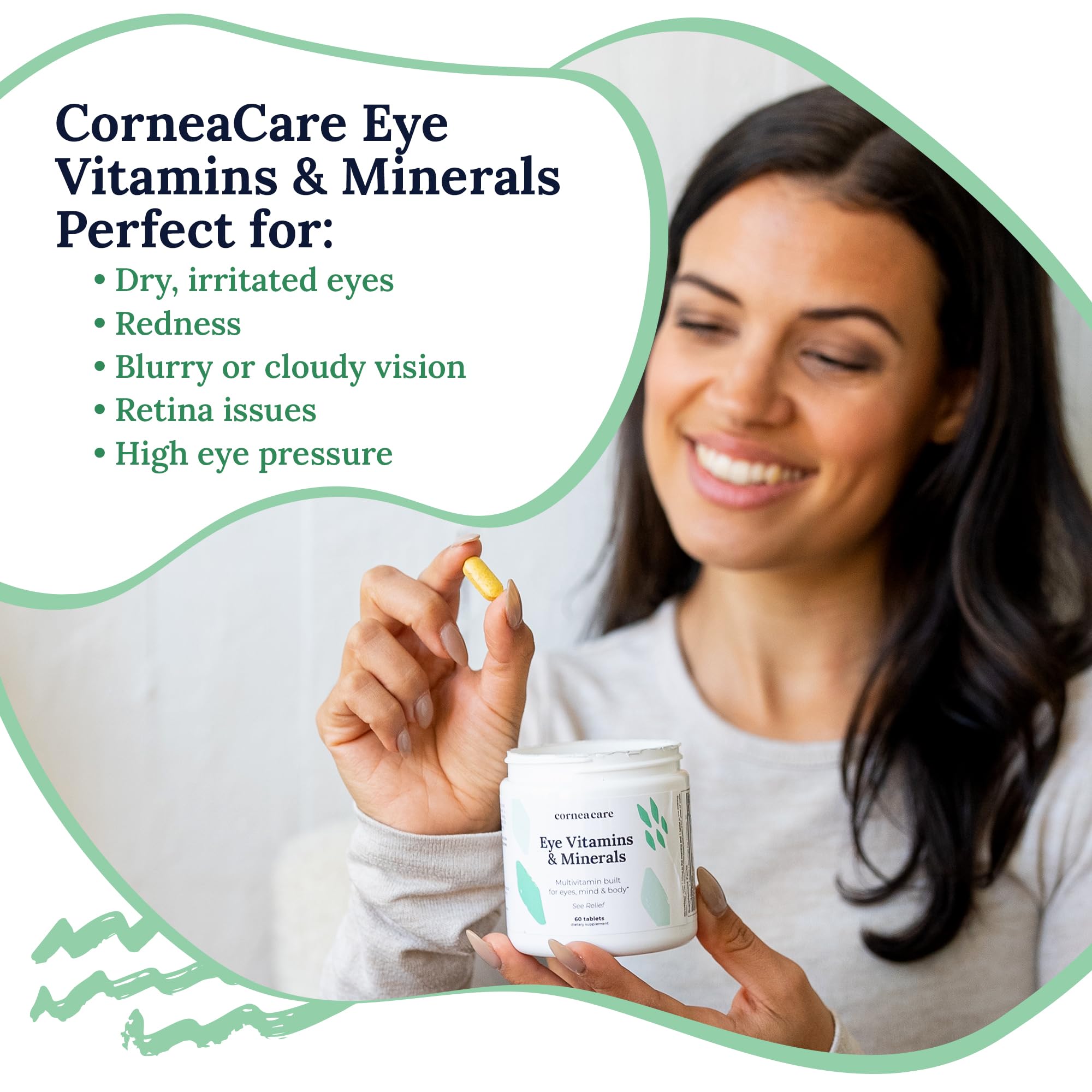 CorneaCare bottle back label displaying ingredients and quality certifications for trust.
