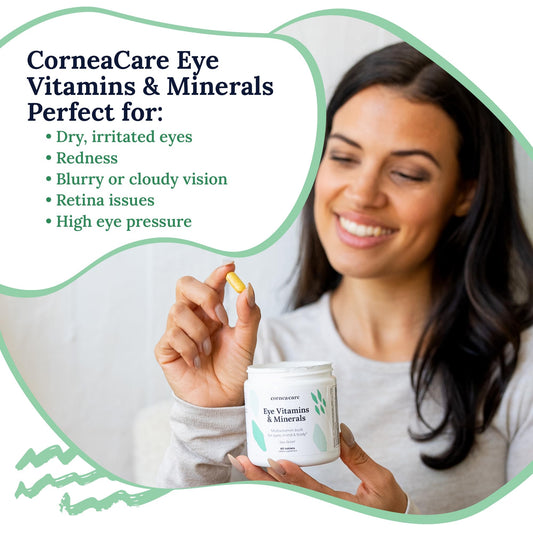 CorneaCare bottle back label displaying ingredients and quality certifications for trust.