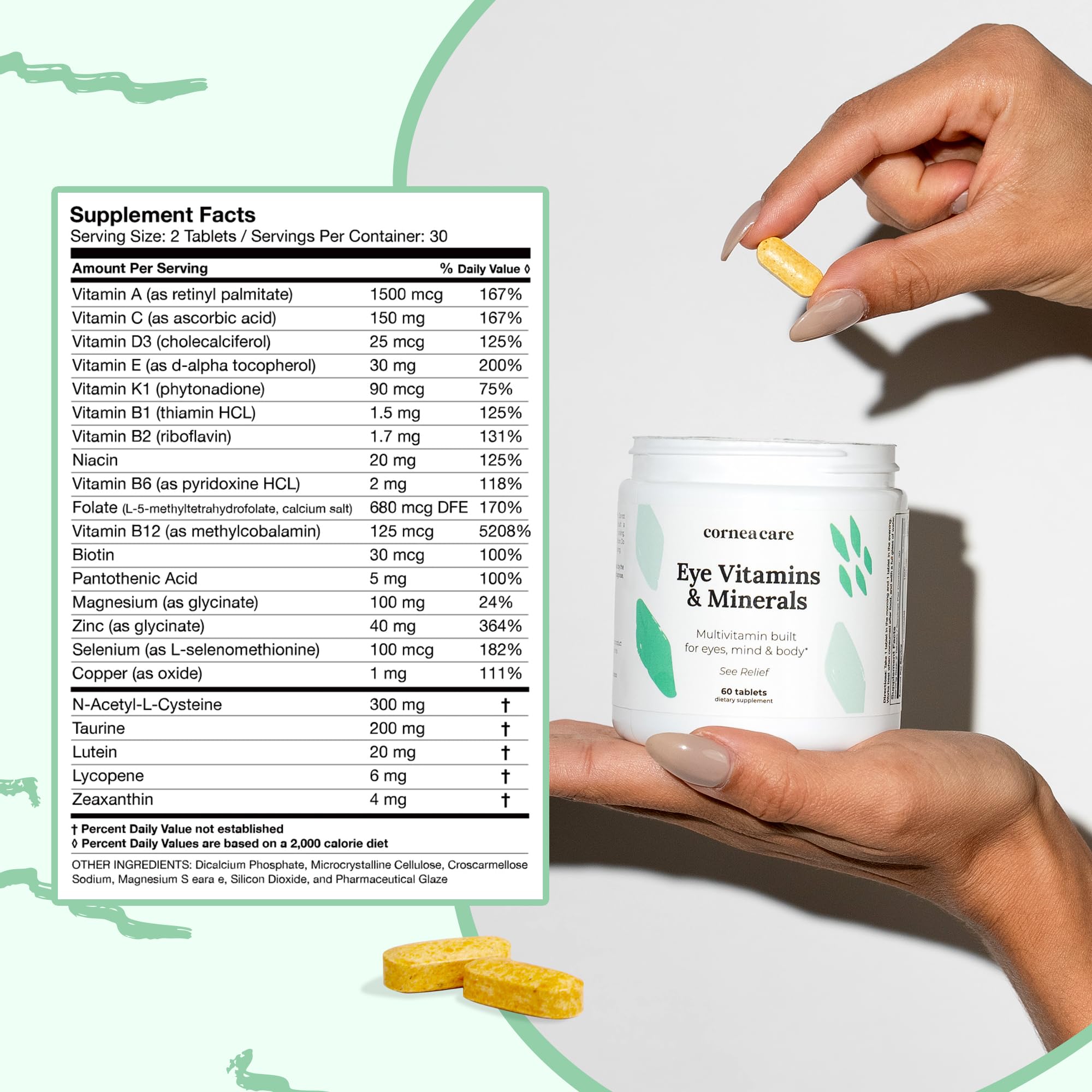 CorneaCare capsules closeup showing smooth texture for easy swallowing.