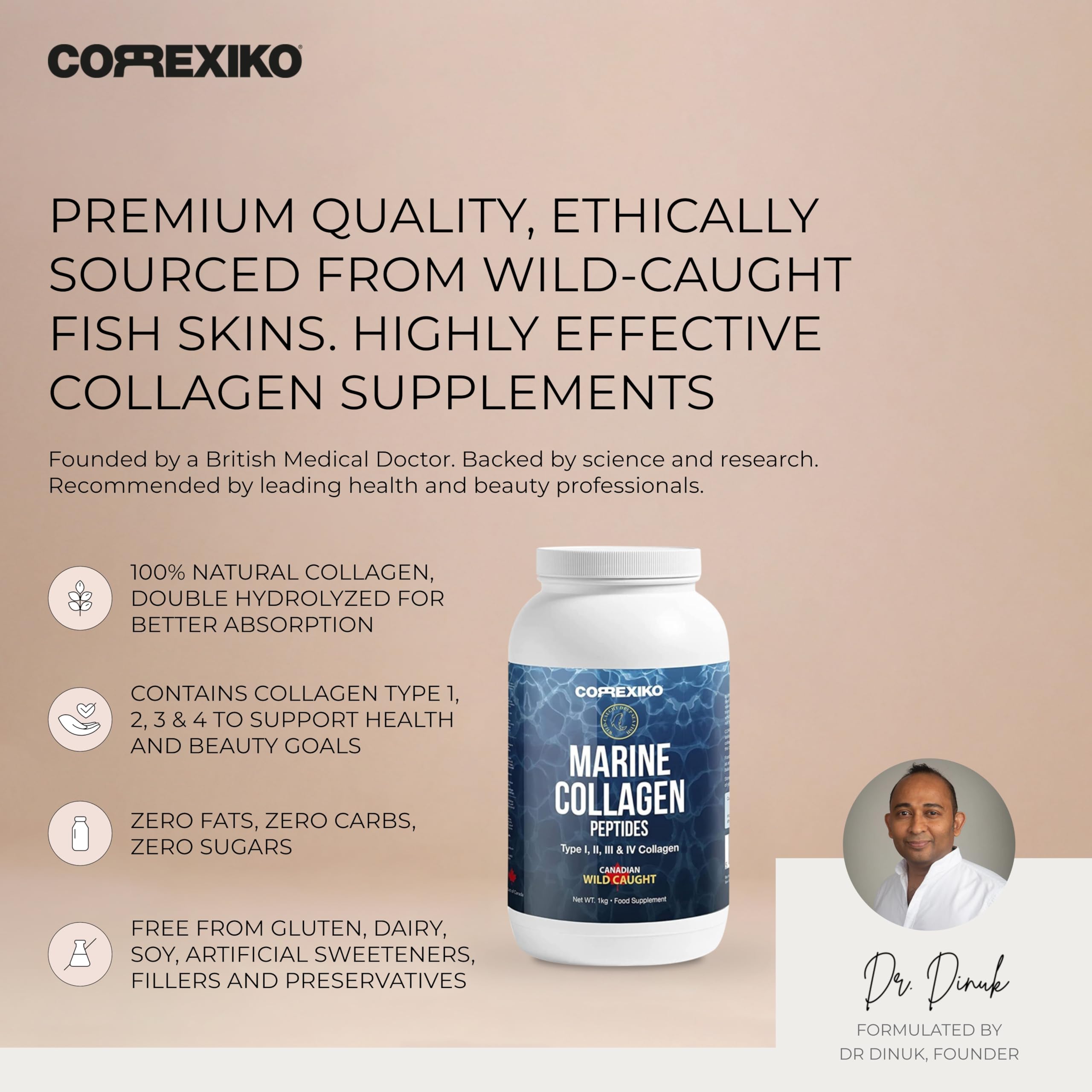 Scoop of CORREXIKO collagen powder measuring a 10 g serving