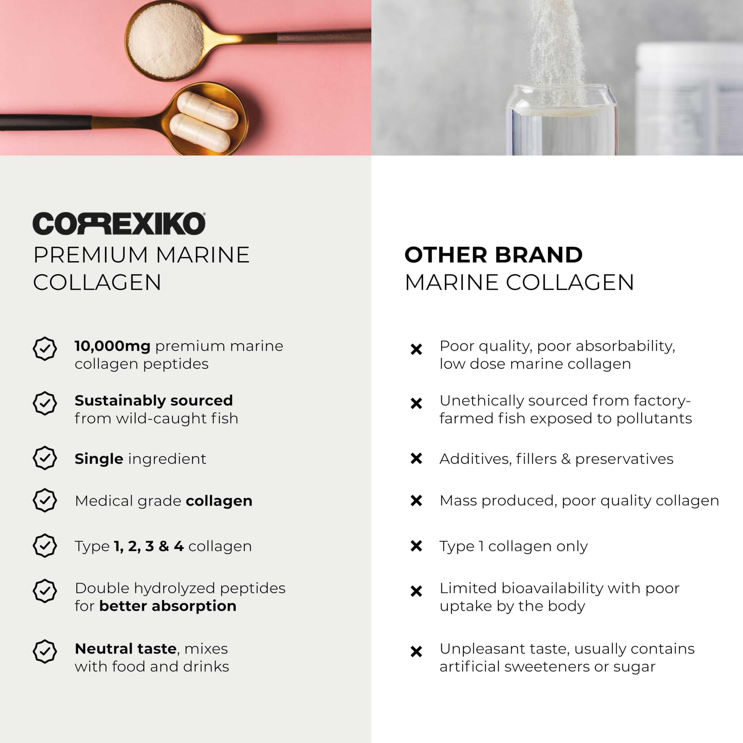 CORREXIKO collagen powder added to smoothie for convenient daily routine