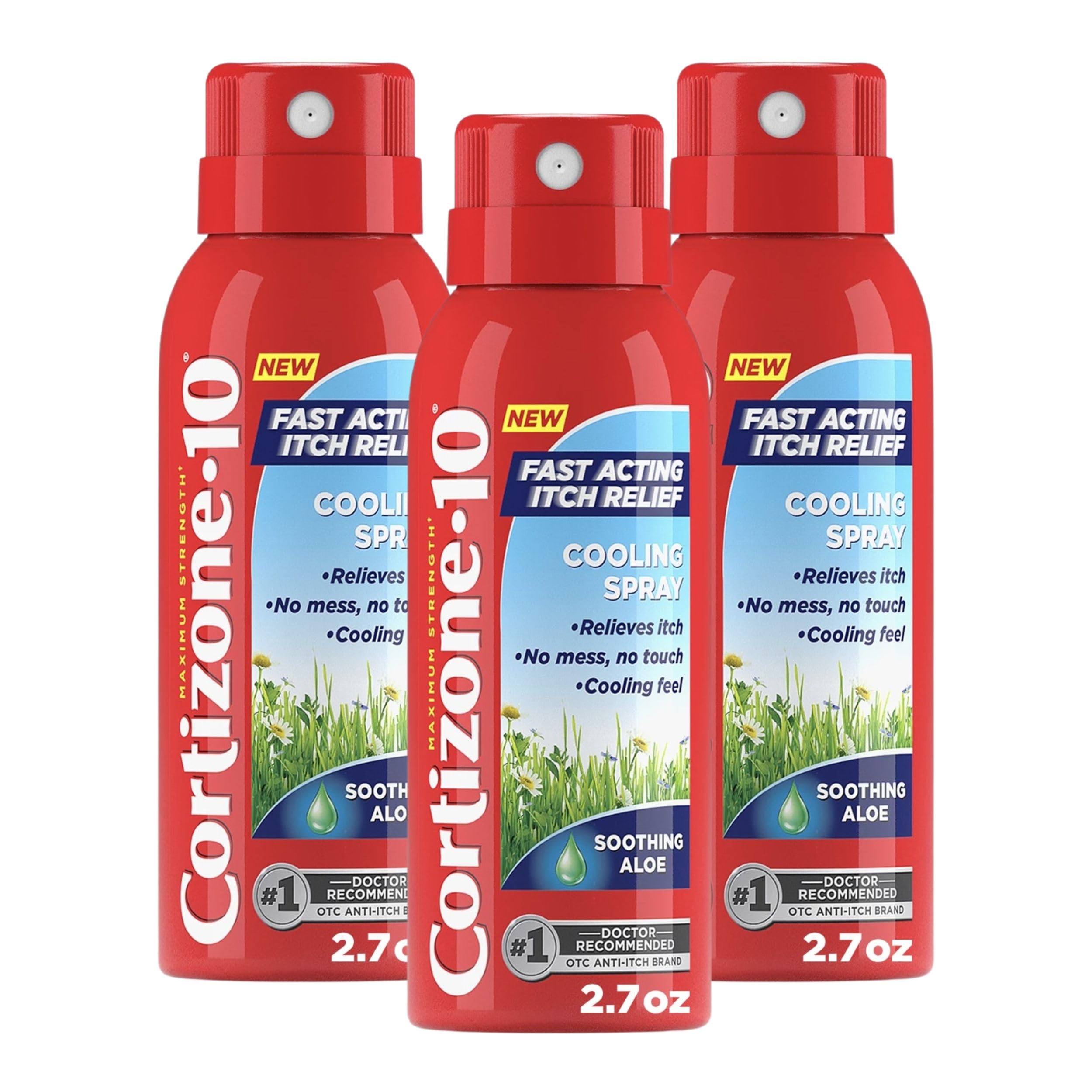 Cortizone-10 bottle front view for fast itch relief on minor irritations.
