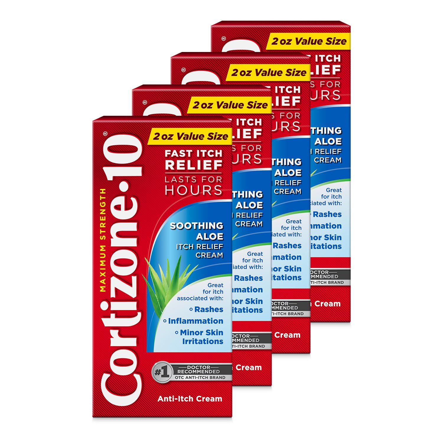 Cortizone-10 maximum strength soothing aloe cream tube ready for quick itch relief