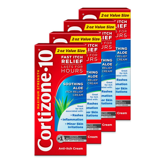 Cortizone-10 maximum strength soothing aloe cream tube ready for quick itch relief