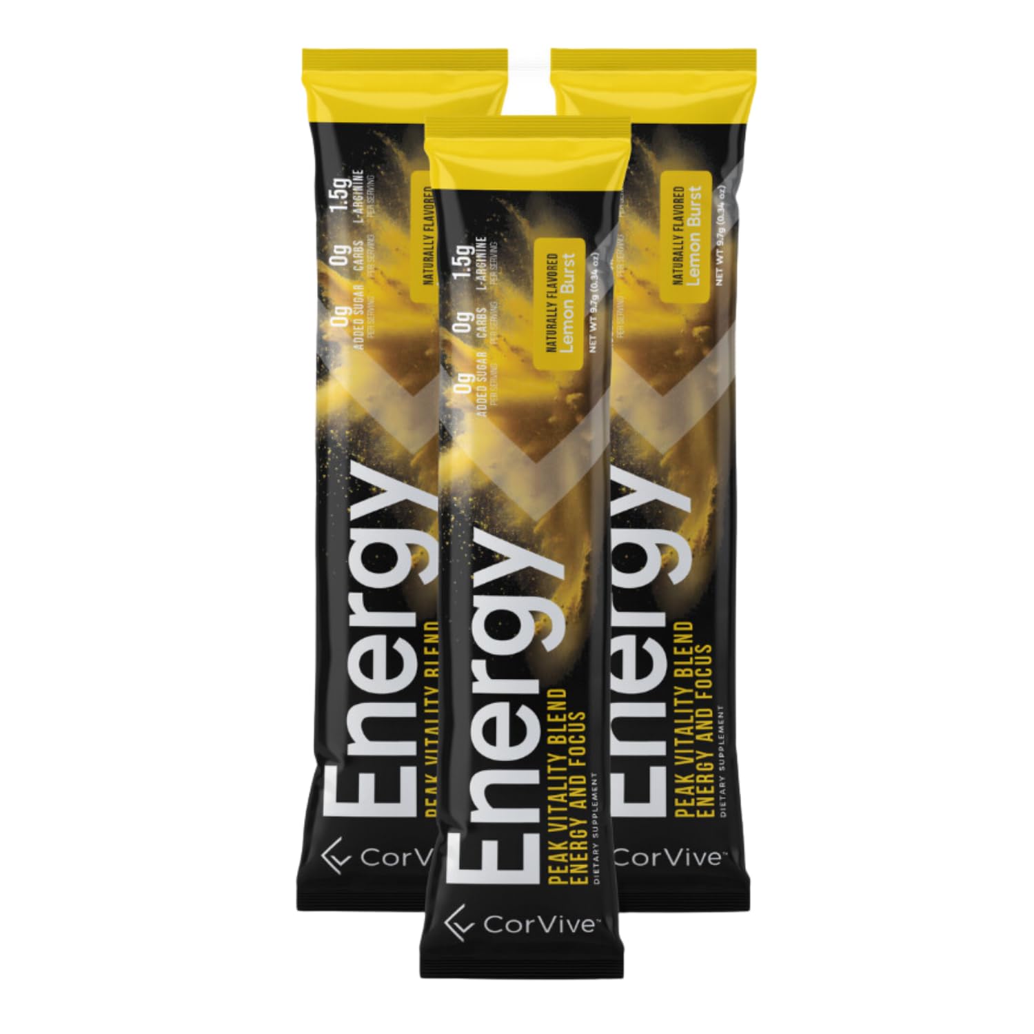 CorVive Energy lemon dissolving in water for a refreshing drink.