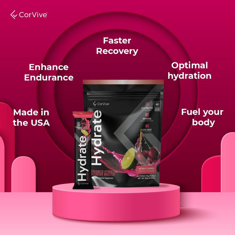 CorVive Hydrate during a morning workout setup for steady electrolytes.