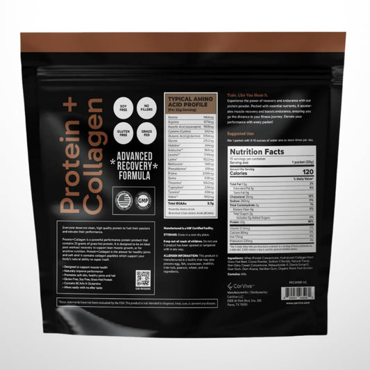 CorVive Protein + Collagen chocolate sachet opened for quick mix