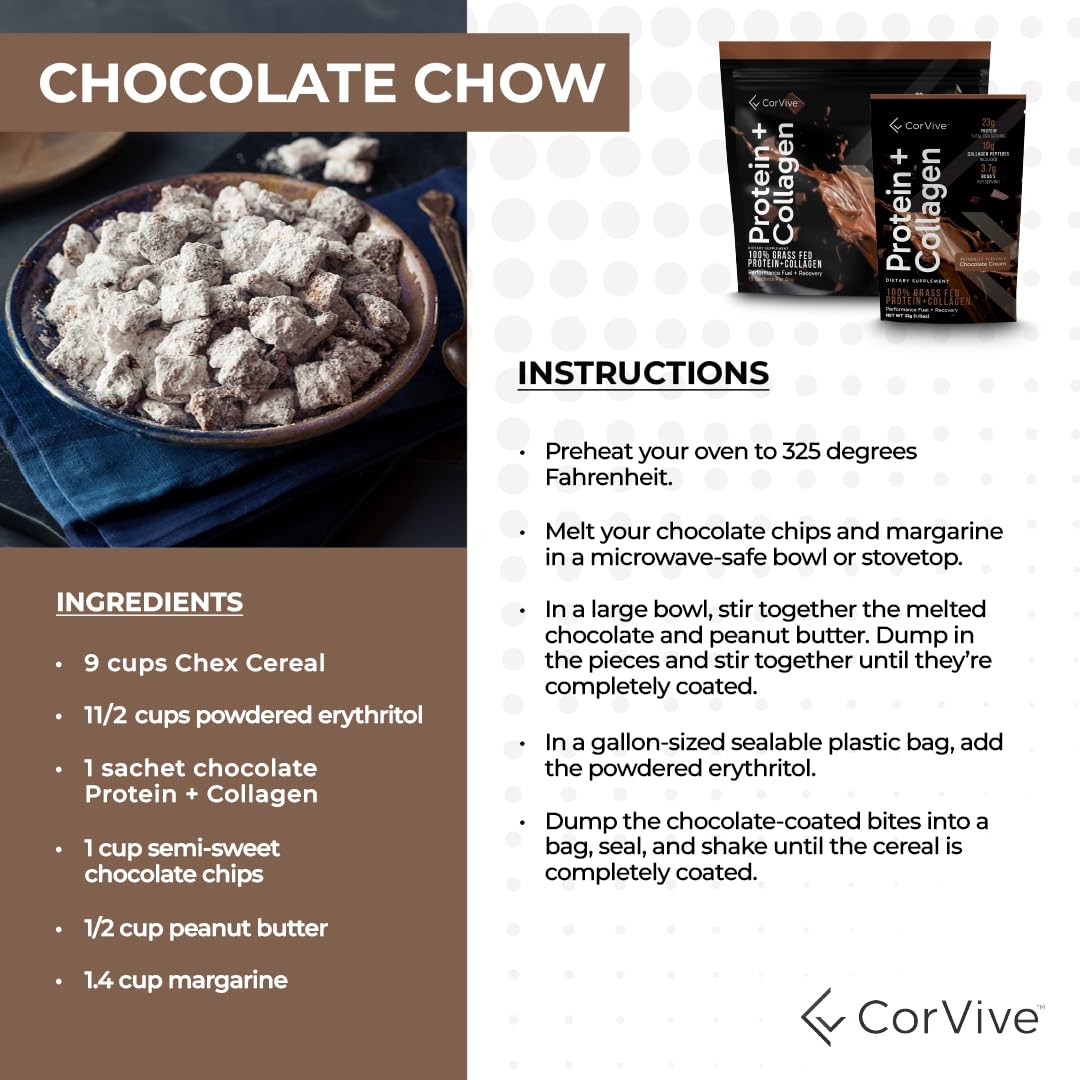 CorVive Protein + Collagen powder serving on countertop ready to mix
