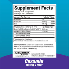 Cosamin Nutramax capsules closeup highlighting glossy capsules for daily joint comfort.