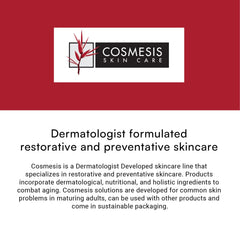 Cosmesis Resveratrol Serum label closeup highlights product name and antioxidant formula.