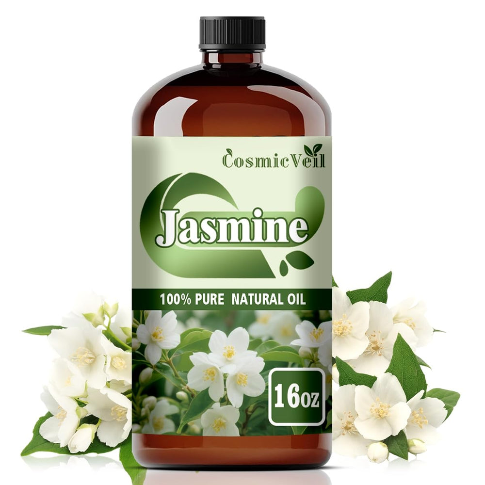 CosmicVeil Jasmine oil bottle in amber glass, ideal for diffuser use.