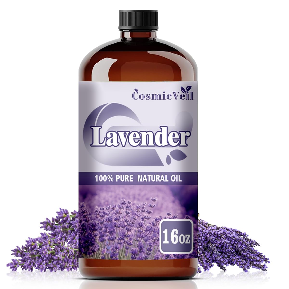 CosmicVeil Lavender Oil 16oz bottle front view for diffuser-friendly aroma.