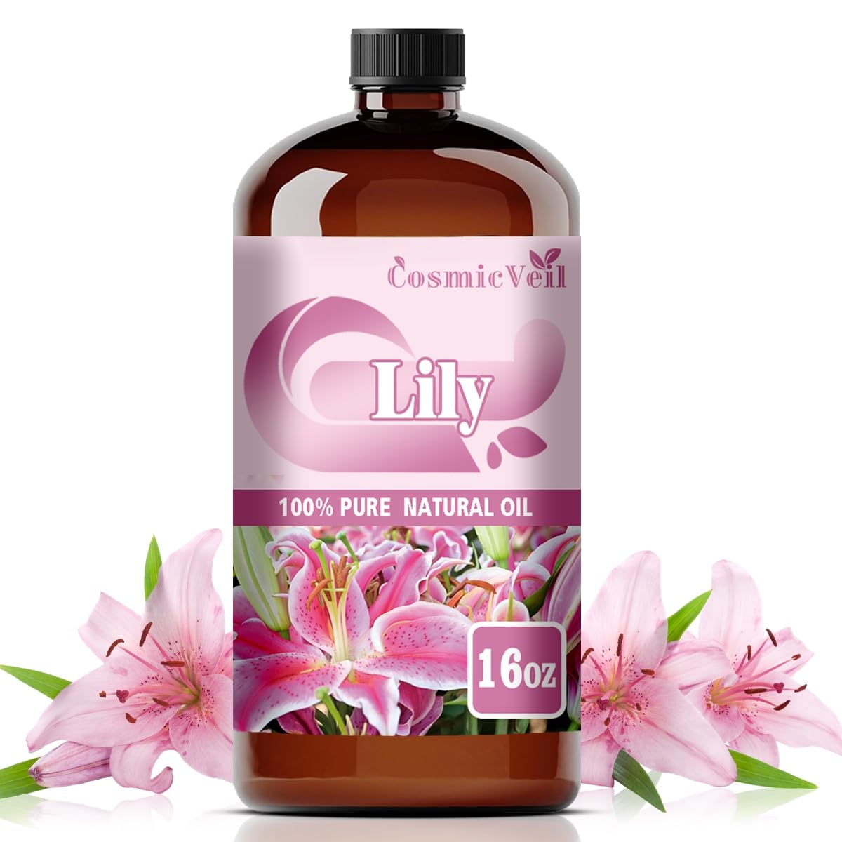 CosmicVeil Lily essential oil bottle with dropper for pure oil usage