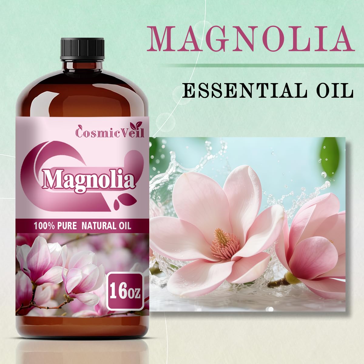 CosmicVeil Magnolia amber glass bottle with dropper supports mess-free use and purity preservation.