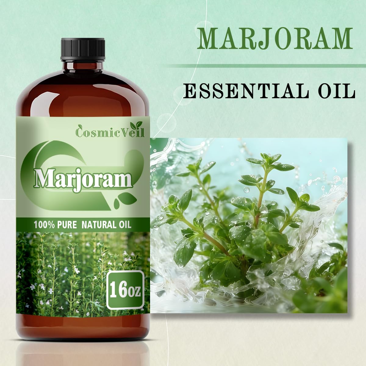 CosmicVeil Marjoram oil amber glass bottle preserves purity during storage.