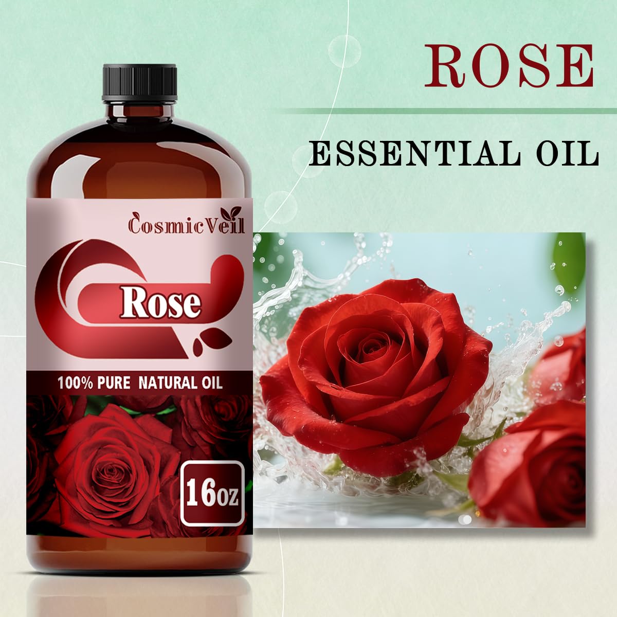 CosmicVeil Rose essential oil with dropper for precise, mess-free application