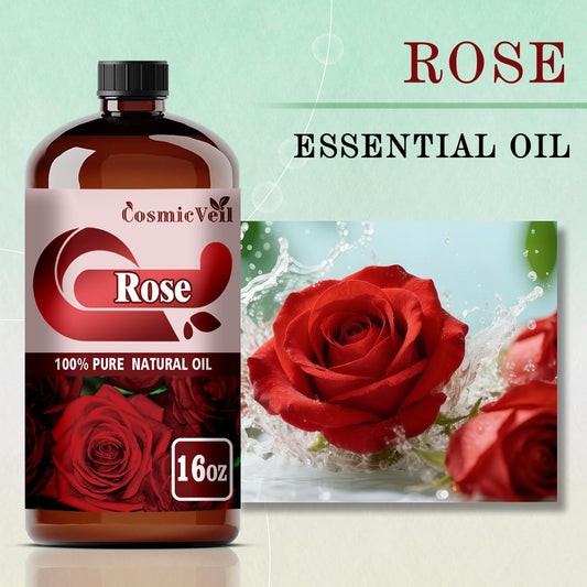 CosmicVeil Rose essential oil with dropper for precise, mess-free application