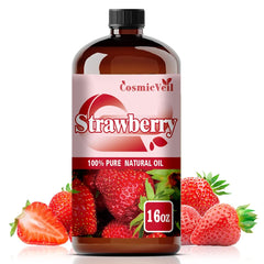 CosmicVeil strawberry essential oil bottle with dropper for easy, mess-free application.