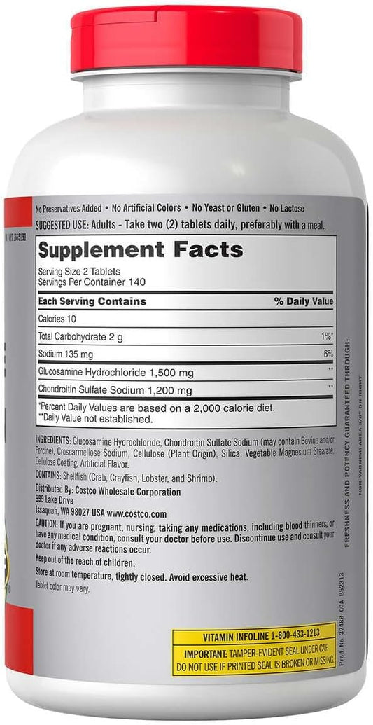 CostCo Kirkland Signature tablets closeup highlights dosage for daily joint support