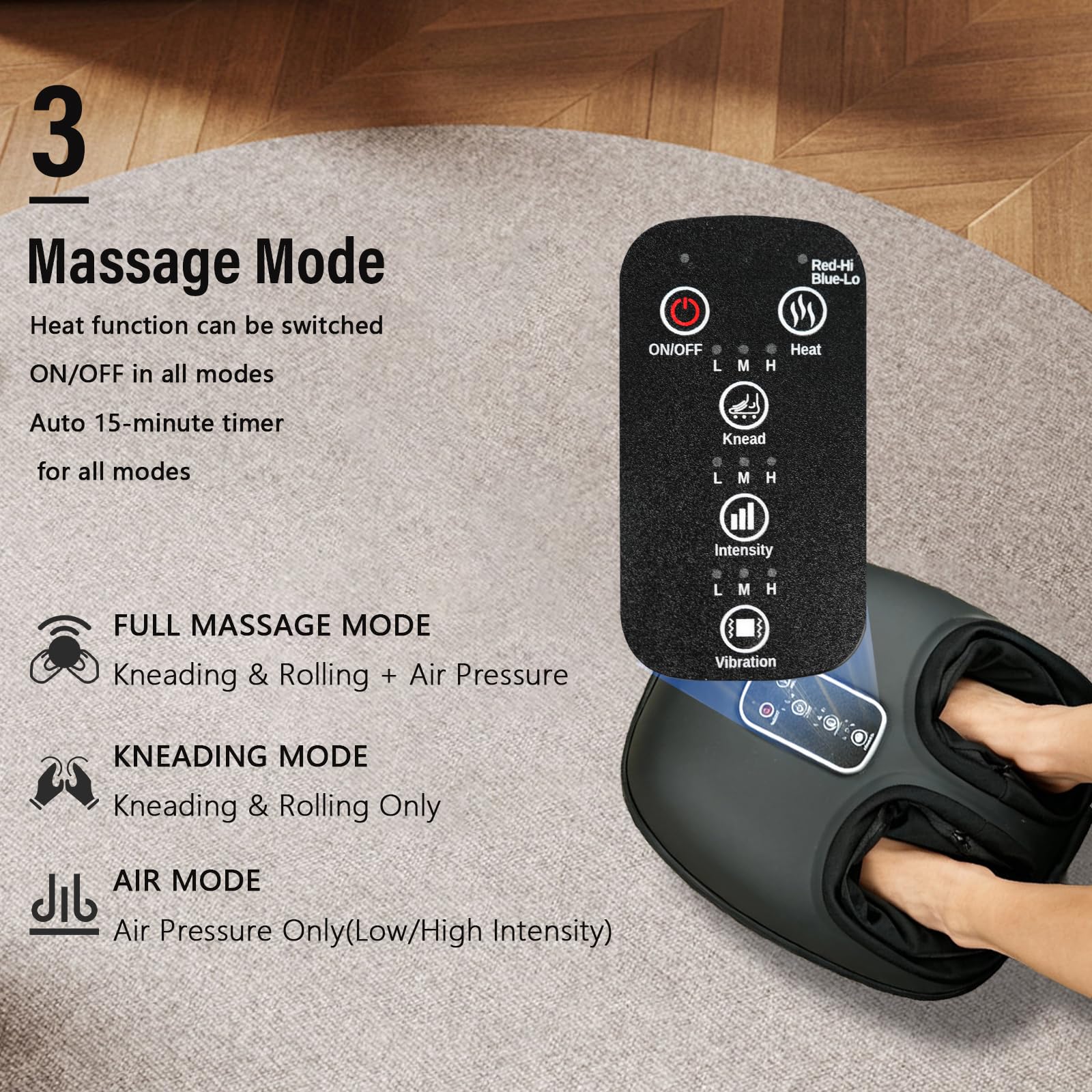 Three-level air compression on Cotsoco massager for customizable pressure