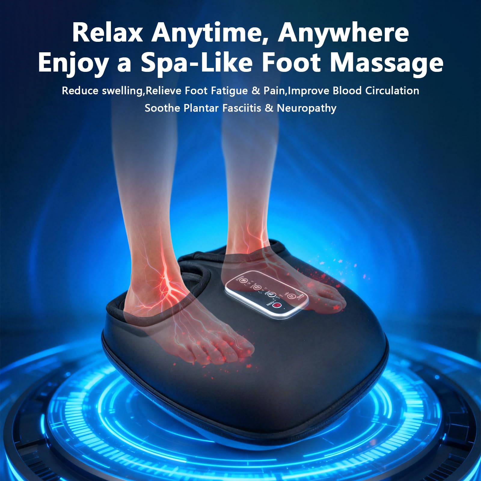 Infrared heat feature warming cold feet during a massage session