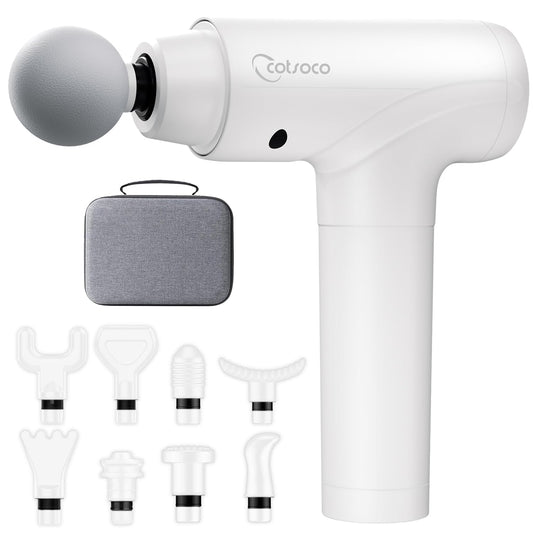 Cotsoco massage gun front view with ergonomic grip for precise relief.