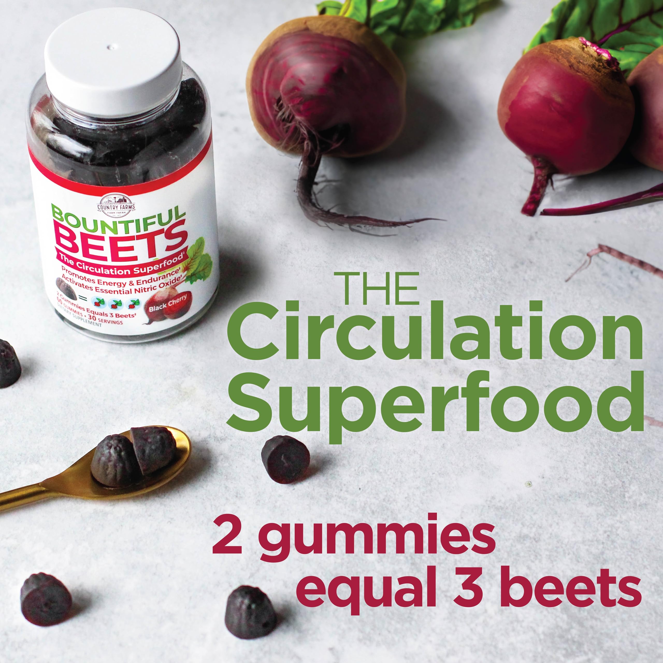 Country Farms Bountiful Beets Gummies two-pack packaging emphasizes value