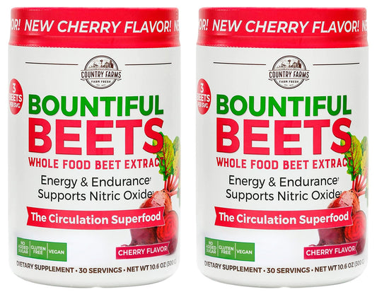 Country Farms Bountiful Beets Powder bottle with cherry flavor for daily circulation support.