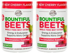 Country Farms Bountiful Beets Powder bottle with cherry flavor for daily circulation support.